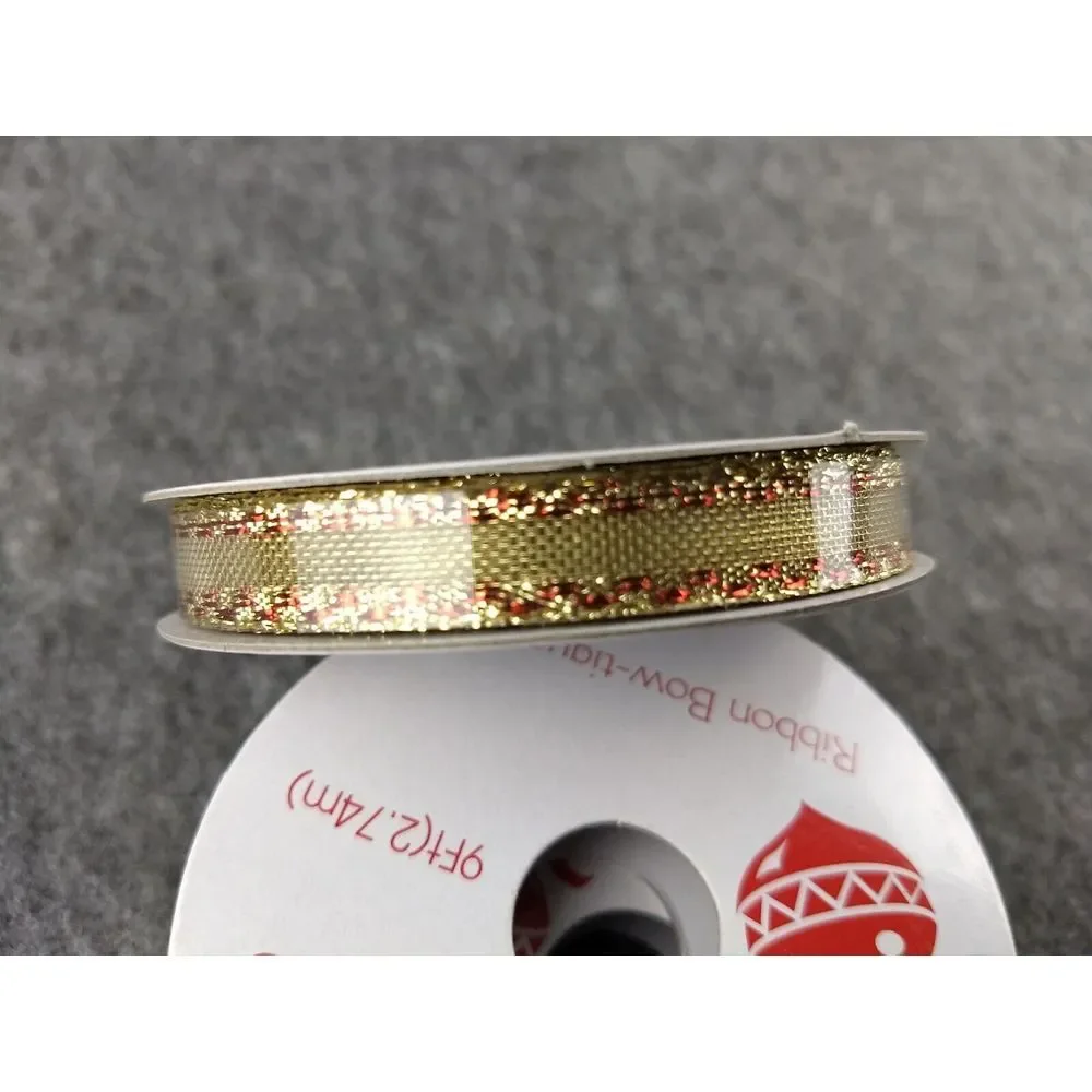 Metallic Ribbon Wired Bowtique Craft Gift Wrap Christmas Gold & Silver Lot/8 NEW